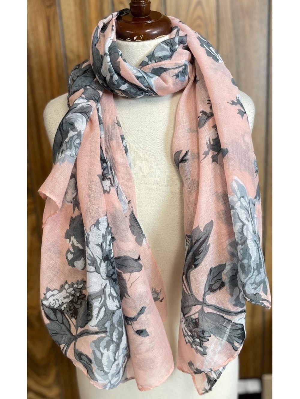 Charming Charlie pink, gray & white lightweight scarf